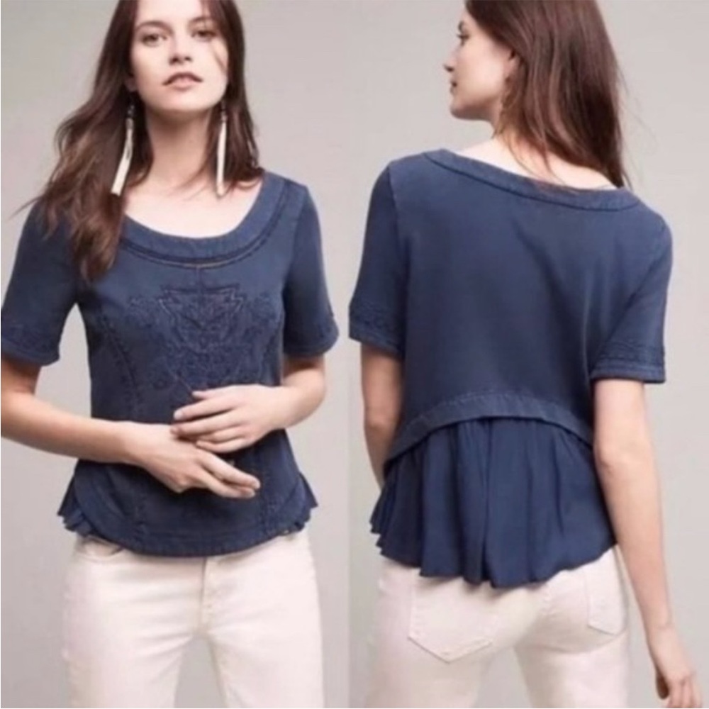 ANTHROPOLOGIE Saturday Sunday Huesca Pieced Ruffle Back Top S